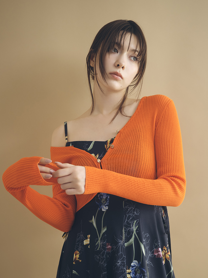 シルクコットンクロップドリブニットカーディガン(ニット)｜トップス