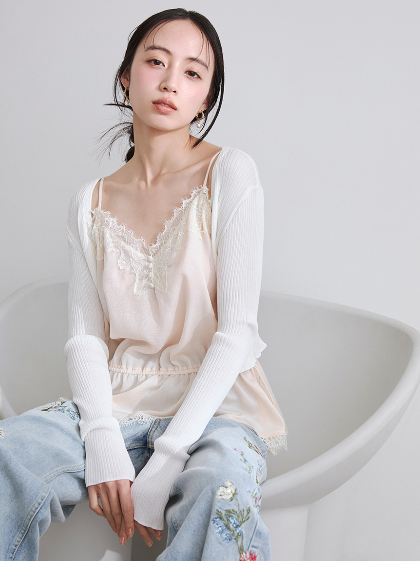 シルクコットンクロップドリブニットカーディガン(ニット)｜トップス