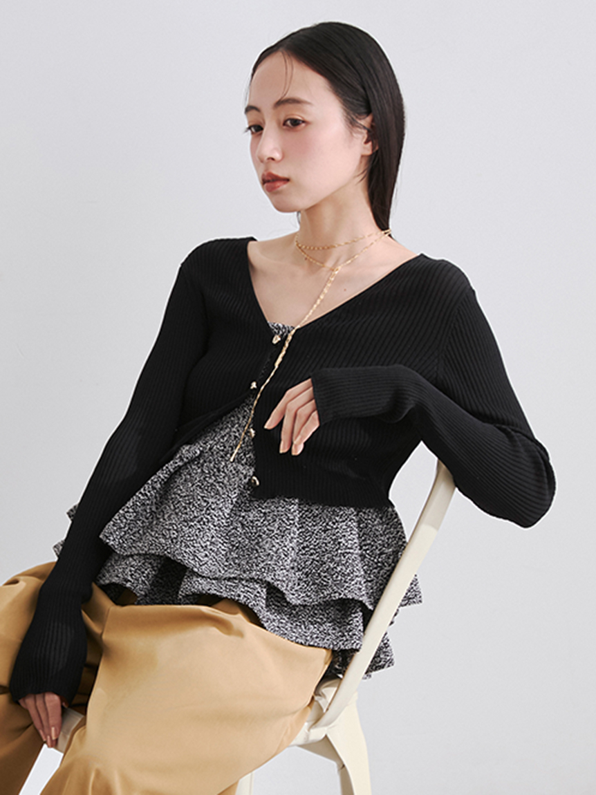 シルクコットンクロップドリブニットカーディガン(ニット)｜トップス