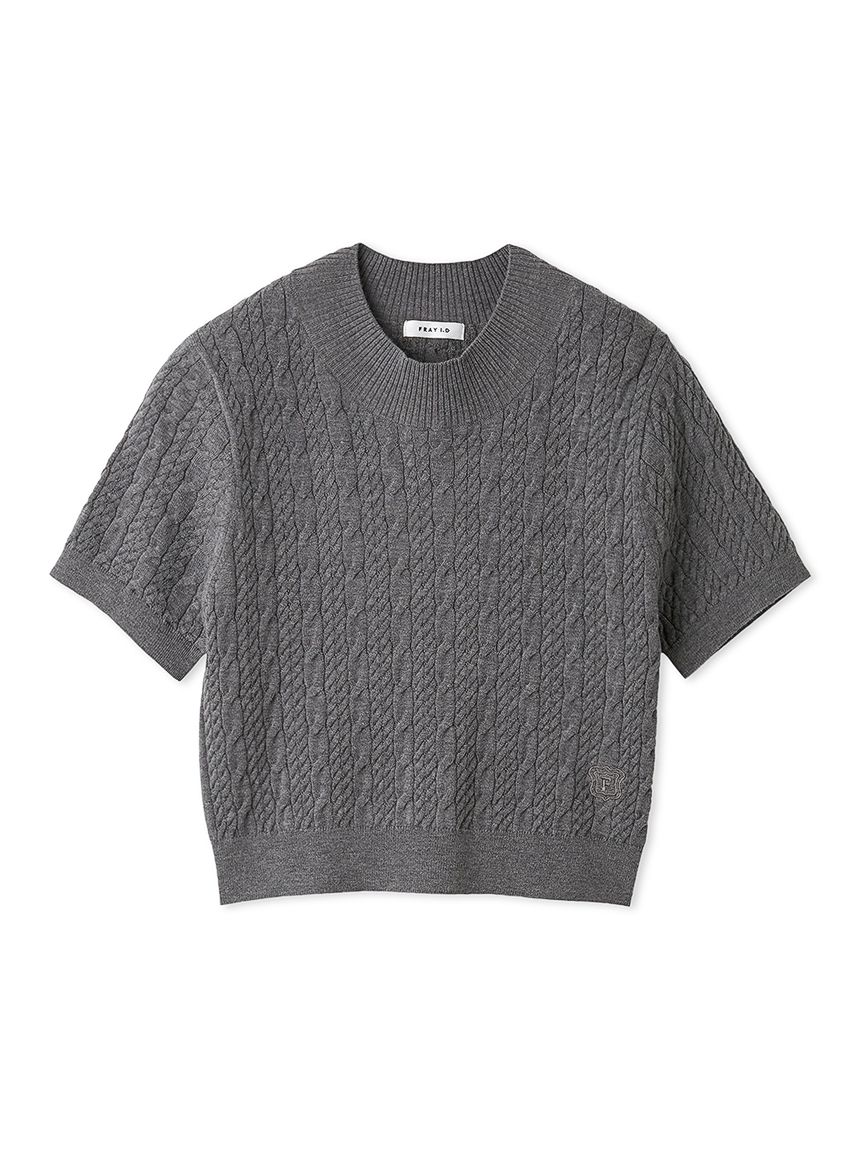 ウォッシャブル】ハーフスリーブケーブルニットトップ(ニット
