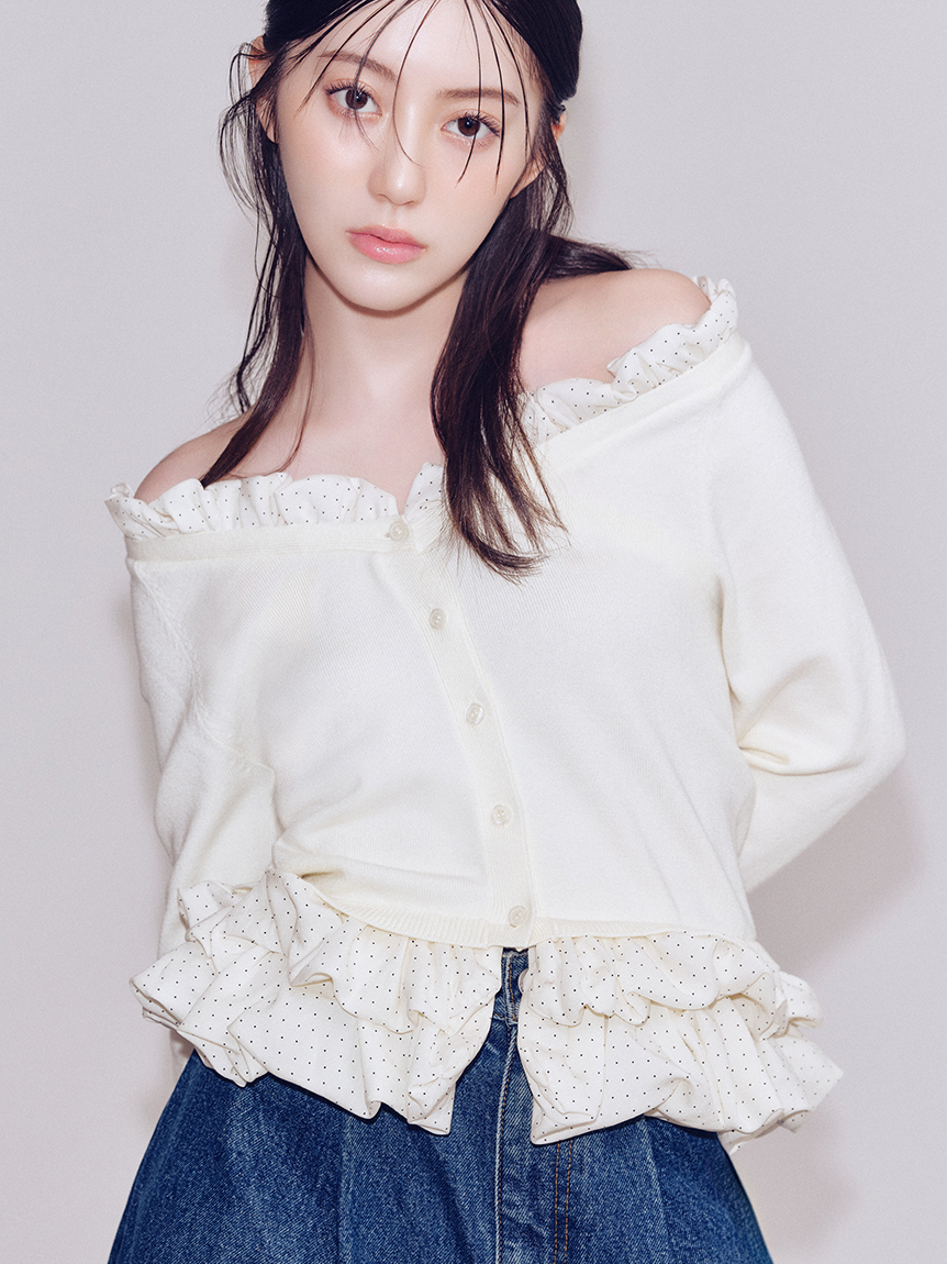 【WEB限定】2wayオフショルフリルペプラムニットカーディガン