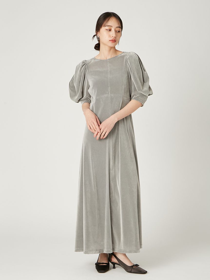 バックオープンフロッキーチュールワンピース(マキシ・ロング