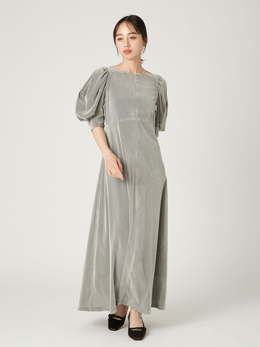 バックオープンフロッキーチュールワンピース(マキシ・ロング