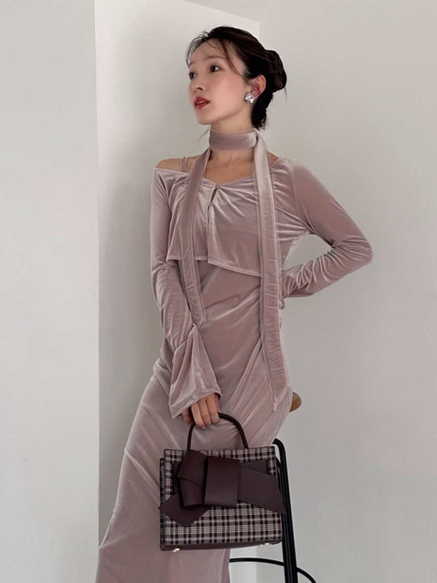 シアーベロアカーデ&キャミワンピース(マキシ・ロングワンピース