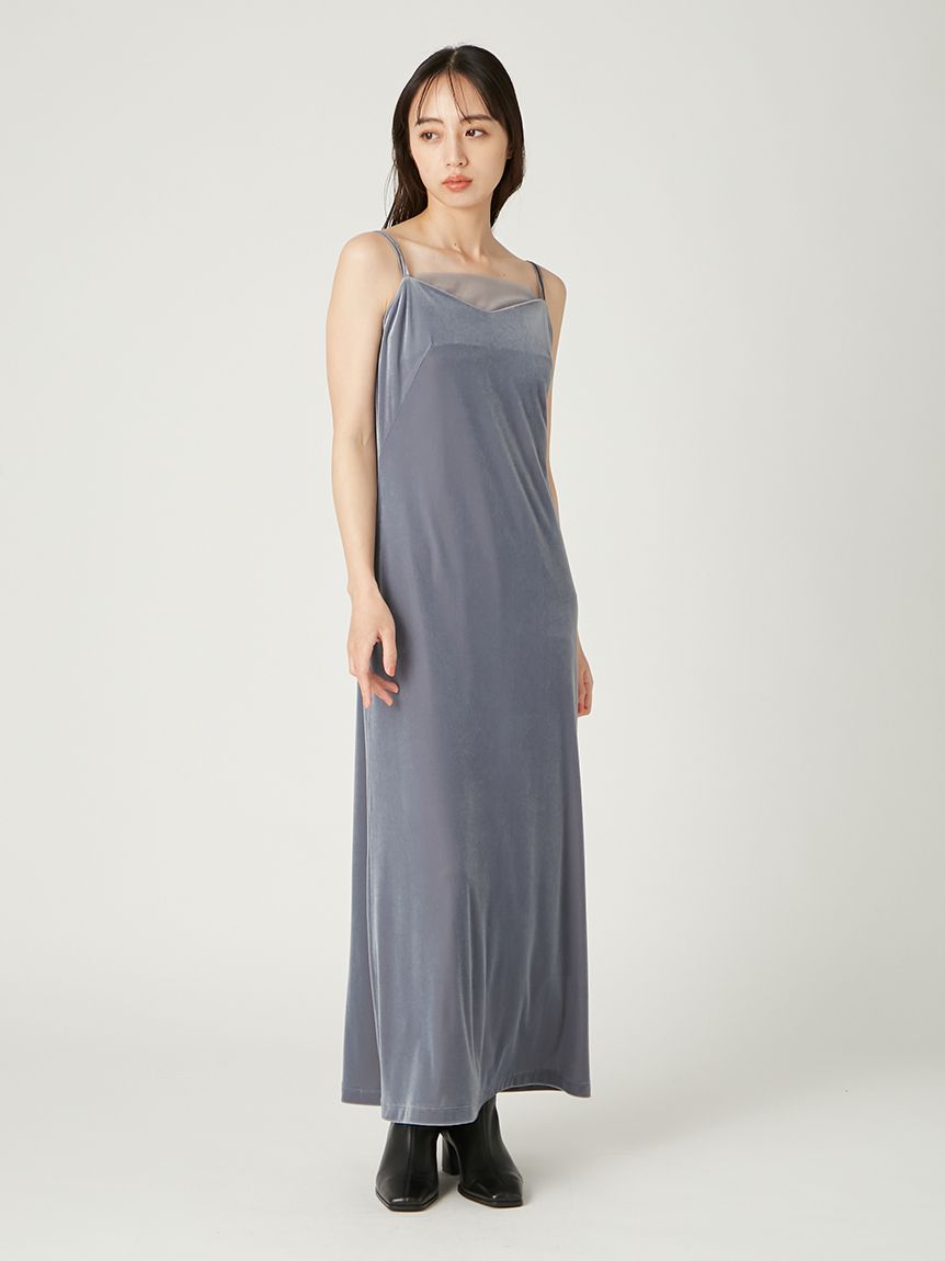 シアーキャミソール スリムフィット ロングドレス ワンピ4072001 glitter × flower pretty lace dress/シアーインナー付レース