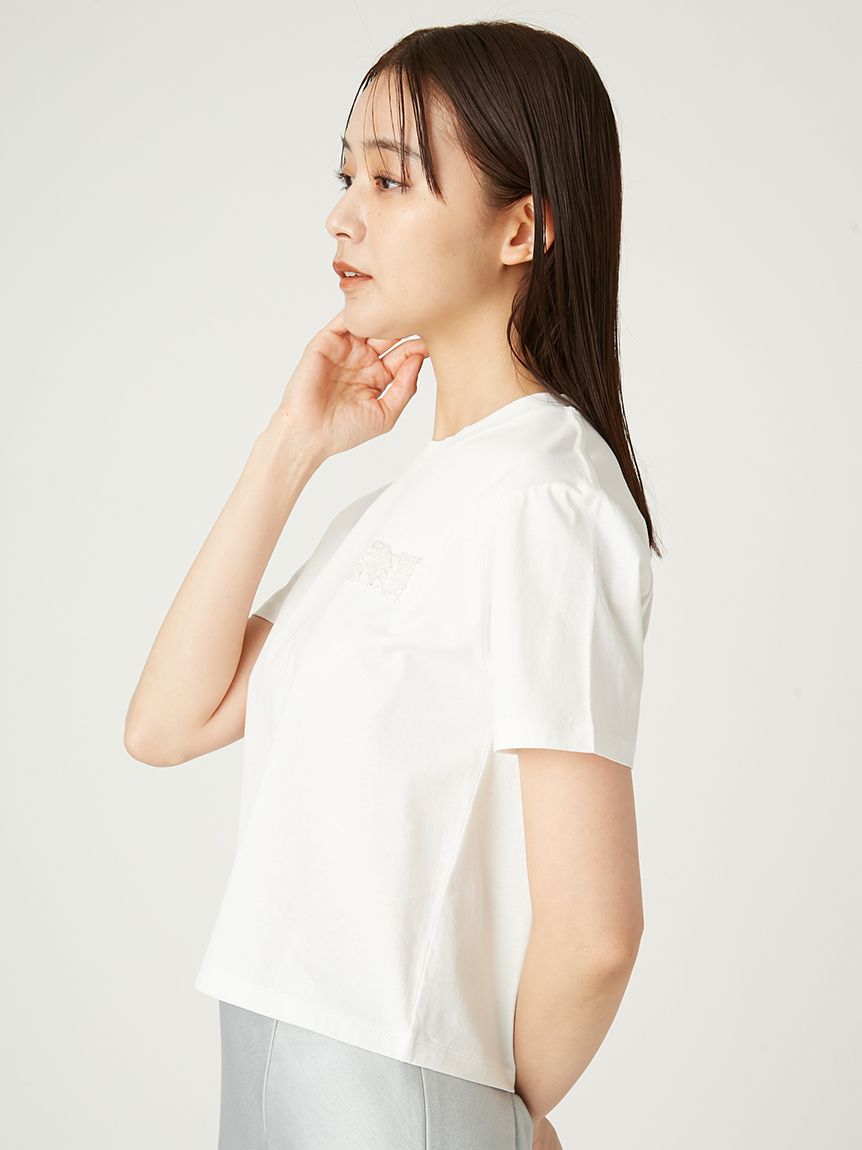 ビジューエンブロイダリーロゴTシャツ／ウォッシャブル(Tシャツ
