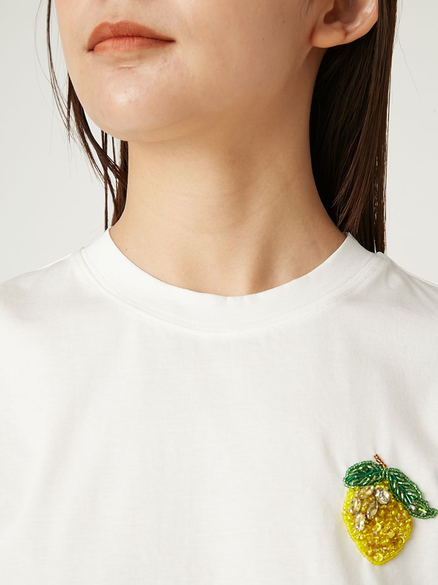 フルーツビジューエンブロイダリーTシャツ／ウォッシャブル