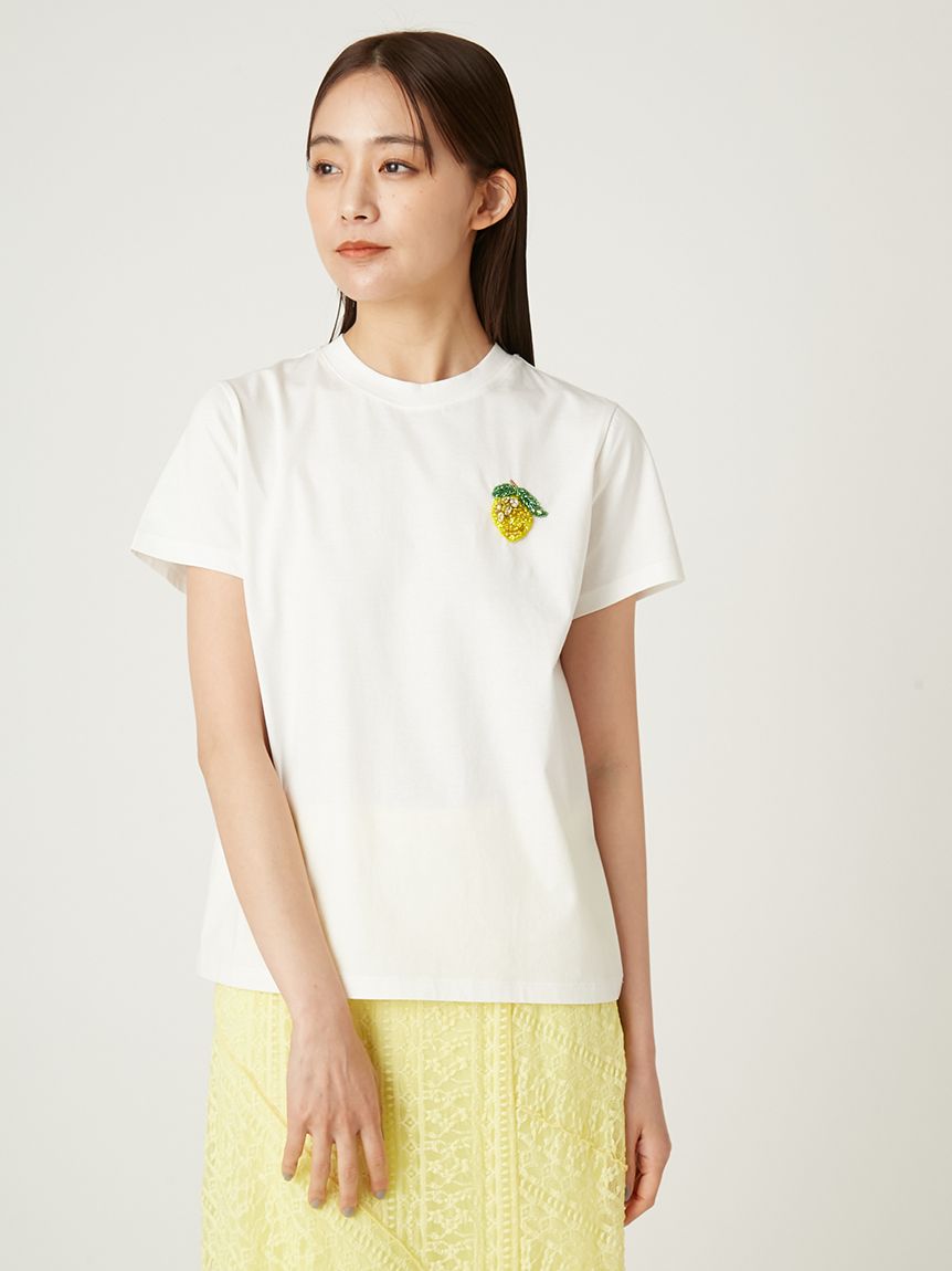 フルーツビジューエンブロイダリーTシャツ／ウォッシャブル