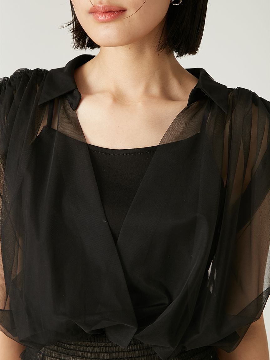 POPPY チュールドッキングフーディー（ブラック） Tulle docking hoodie（black）