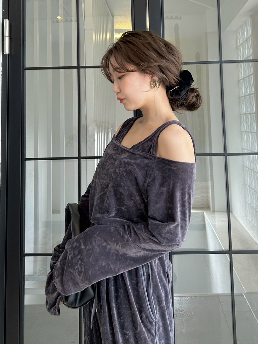 クラッシュベロアレイヤードカットソー(カットソー)｜トップス