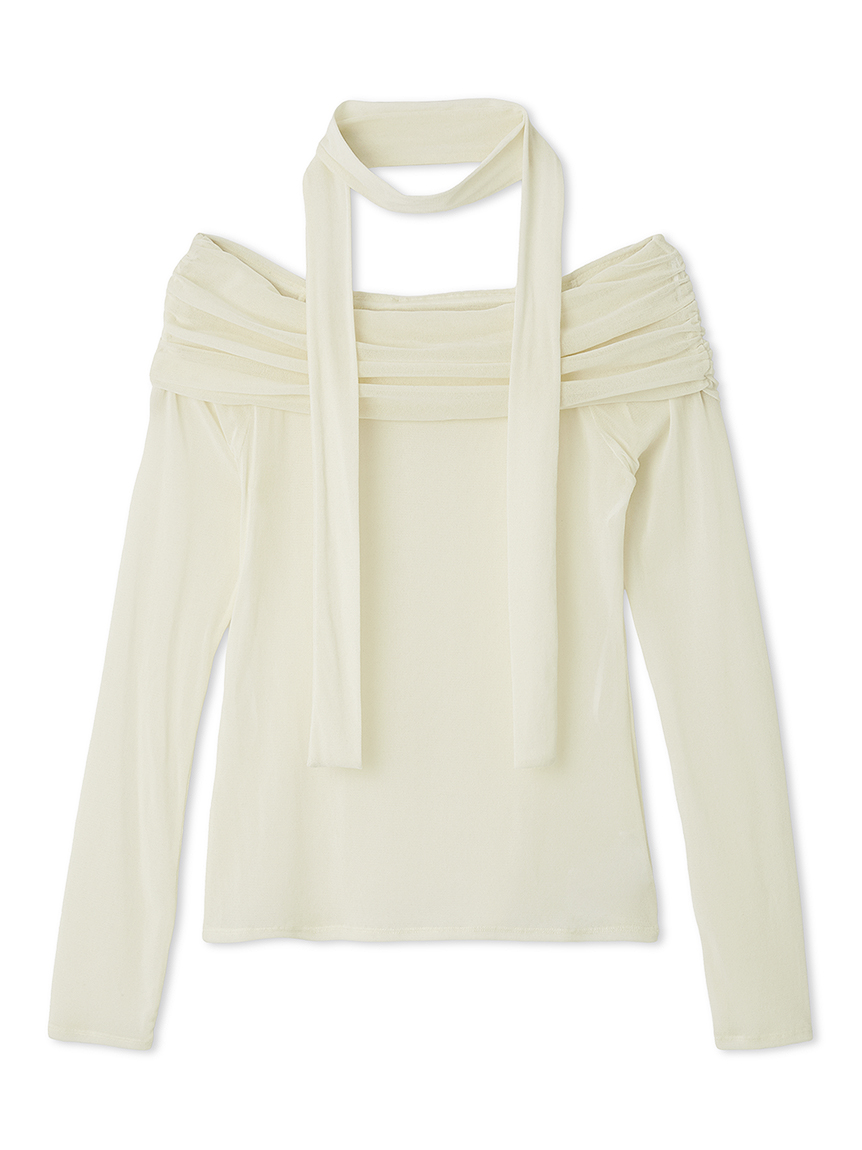 オフショルフロッキーチュールトップス(カットソー)｜トップス