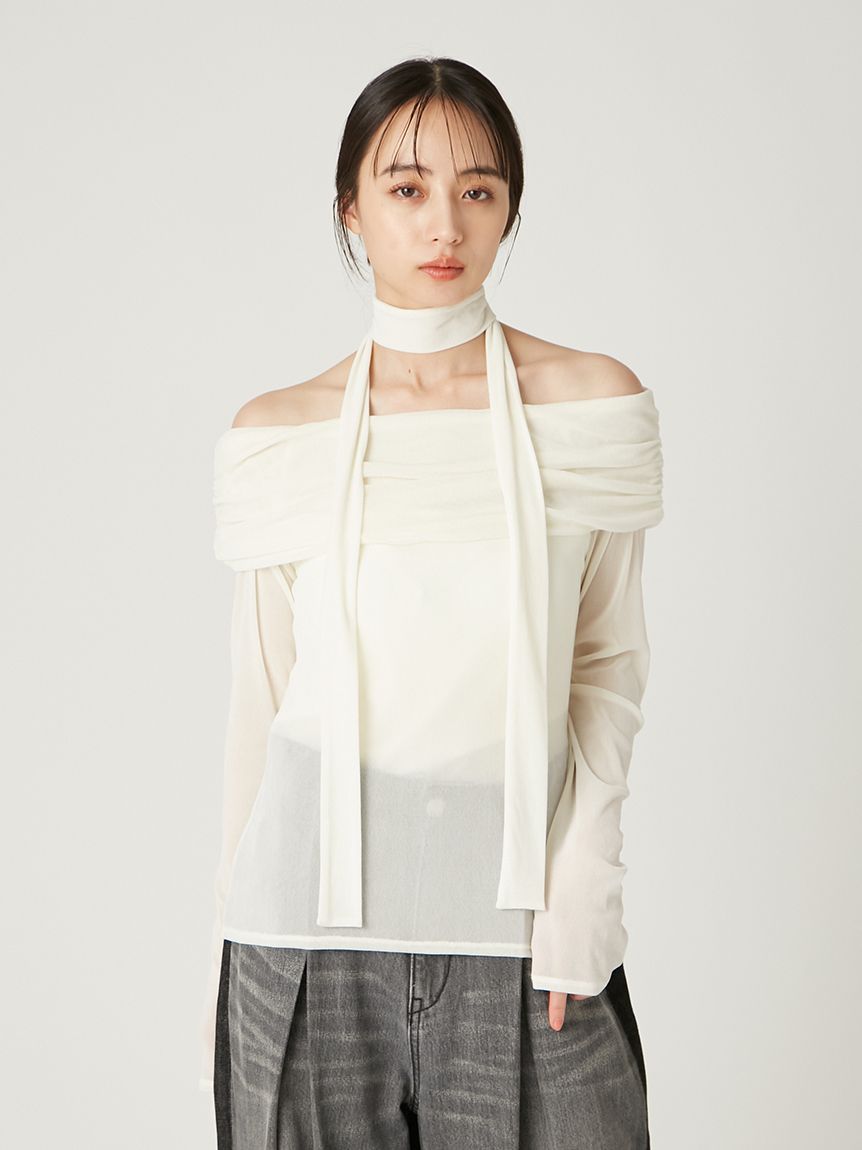 FRAY I.D アシメデコルテフロッキーチュールトップス 新品未使用 FRAY I.D フレイアイディー トップス 24秋冬 アシメデコルテ