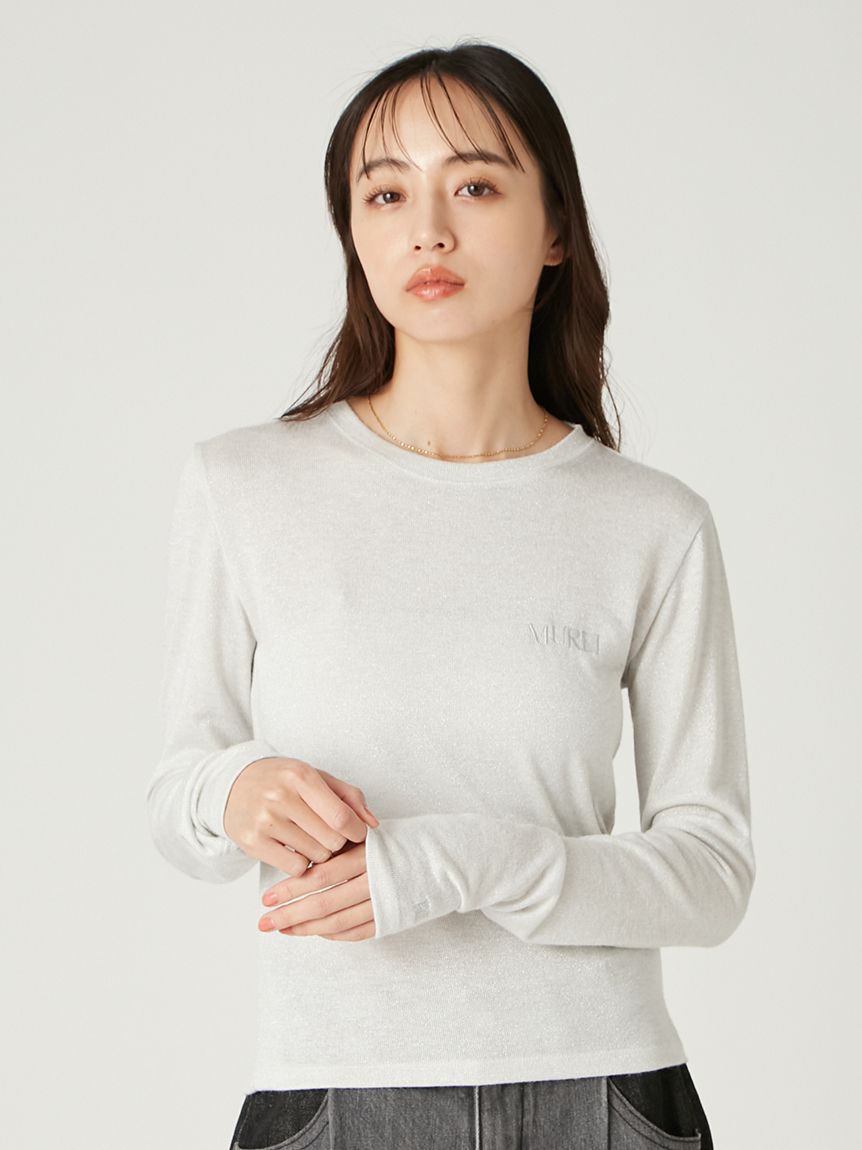FRAY I.D 花柄刺繍アイボリー長袖 ラメフライス刺繍ロングTシャツ(Tシャツ)｜トップス｜FRAY I.D