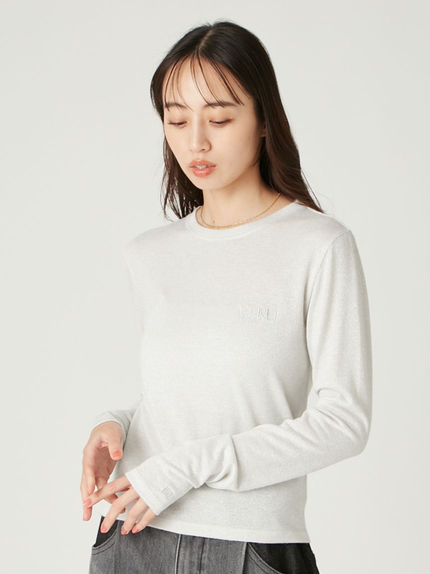 アイケーイー ロンT White 白 ラメフライス刺繍ロングTシャツ(Tシャツ)｜トップス｜FRAY I.D
