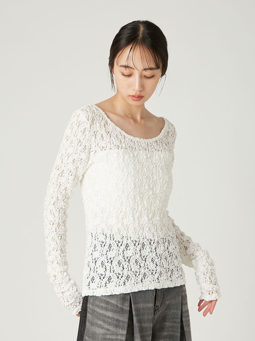 FRAY ID 2wayアシメネック ホワイトトップス 2wayスクエアネックレーストップス(カットソー)｜トップス｜FRAY