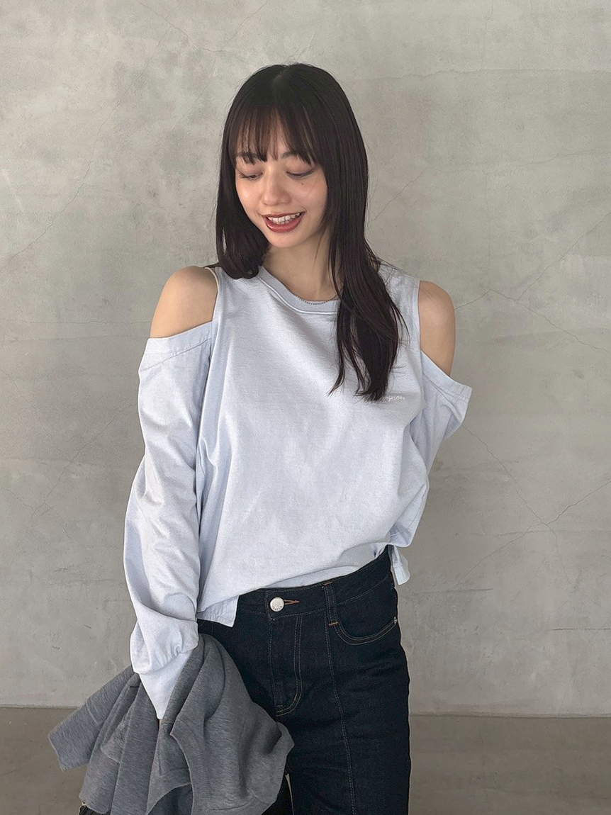 FRAY I.D｜Champion】オフショルロングTシャツ(カットソー