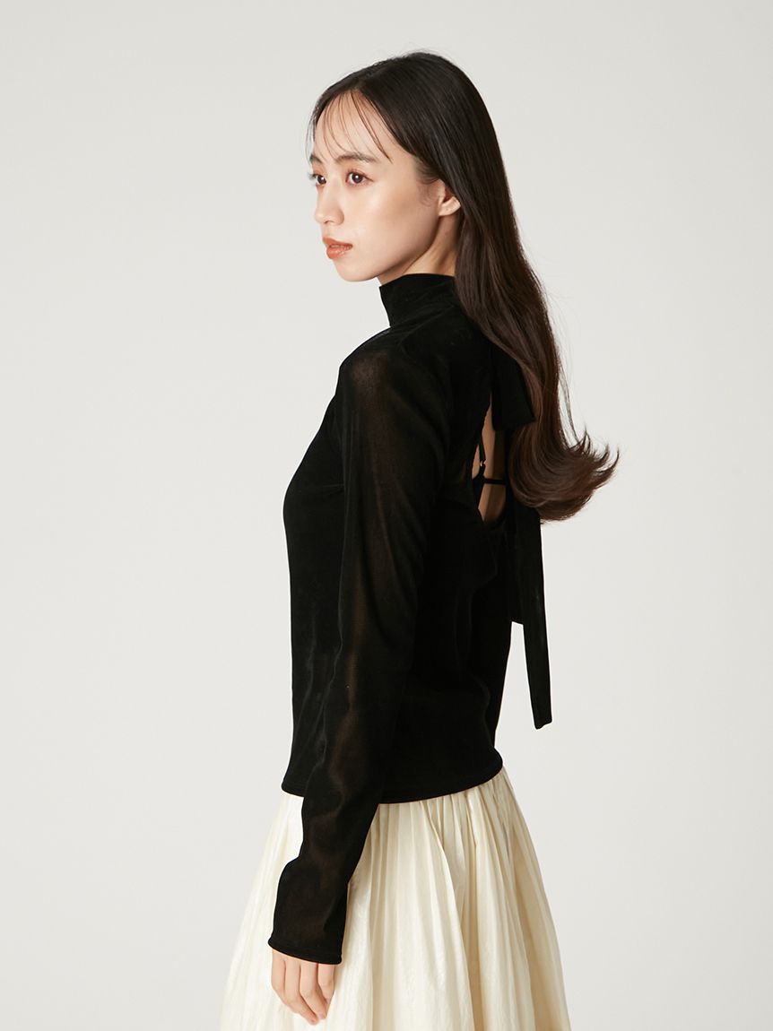 バックオープンフロッキーチュールトップス(カットソー)｜トップス
