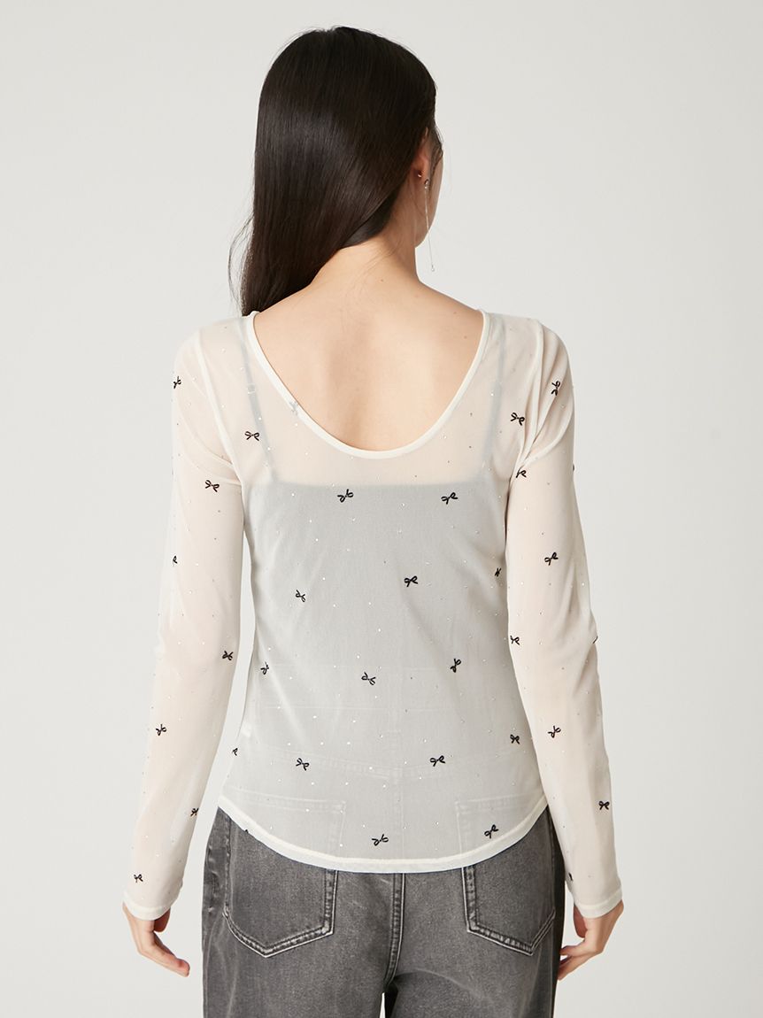 リボンプリントメッシュトップ(カットソー)｜トップス｜FRAY I.D