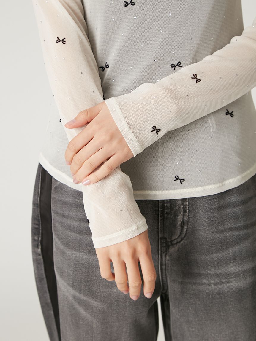 リボンプリントメッシュトップ(カットソー)｜トップス｜FRAY I.D