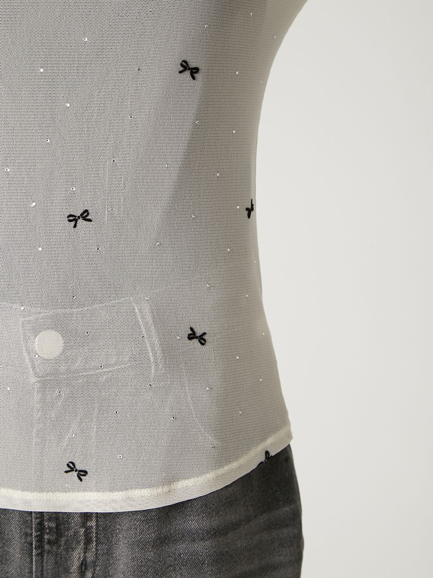 リボンプリントメッシュトップ(カットソー)｜トップス｜FRAY I.D