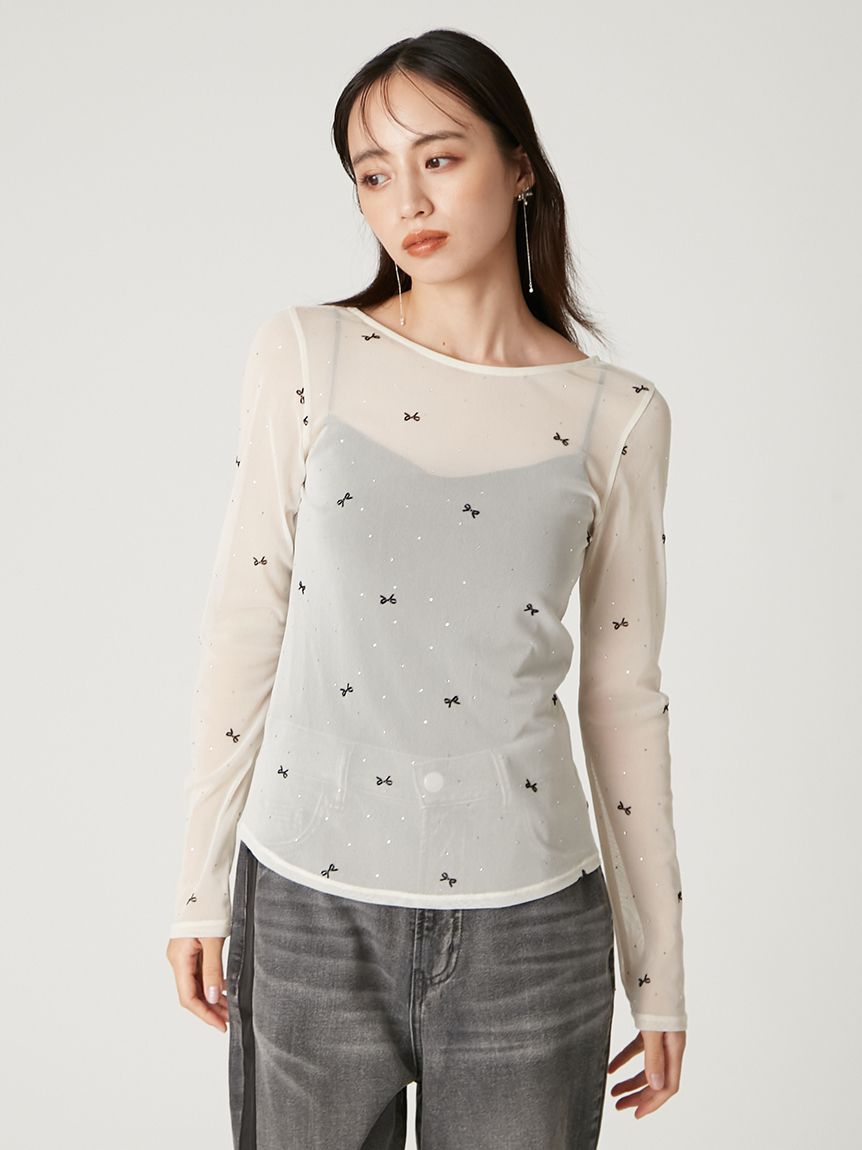 新品未使用⭐︎2枚セット⭐︎FRAY I.D リボンプリントメッシュトップス リボンプリントメッシュトップ(カットソー)｜トップス｜FRAY I.D