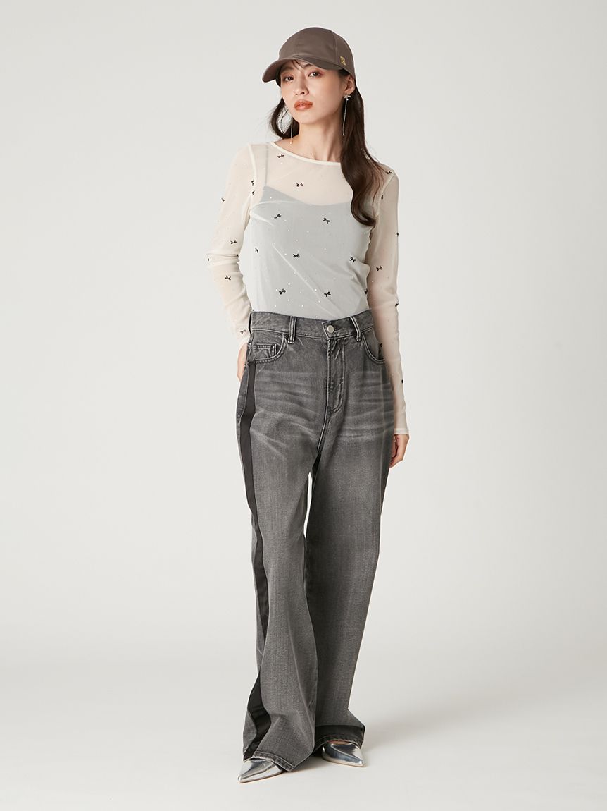 リボンプリントメッシュトップ(カットソー)｜トップス｜FRAY I.D