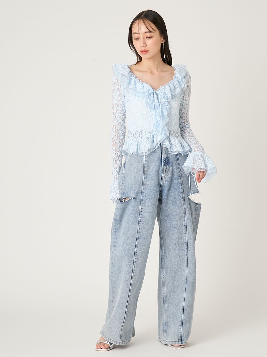 ラッフルデザインレーストップス(カットソー)｜トップス｜FRAY I.D