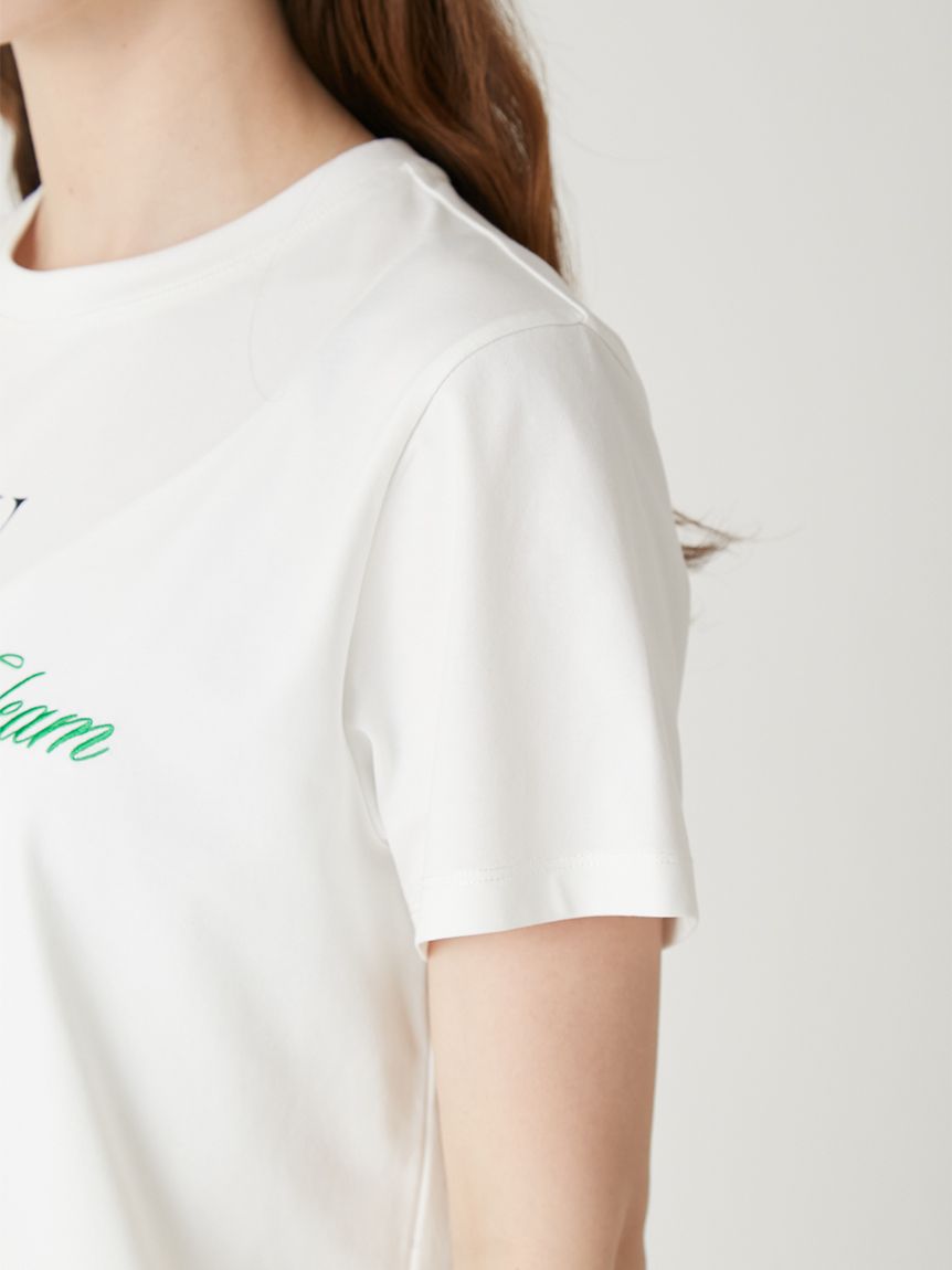 ロゴプリント刺繍Tシャツ／ウォッシャブル・防シワ(カットソー