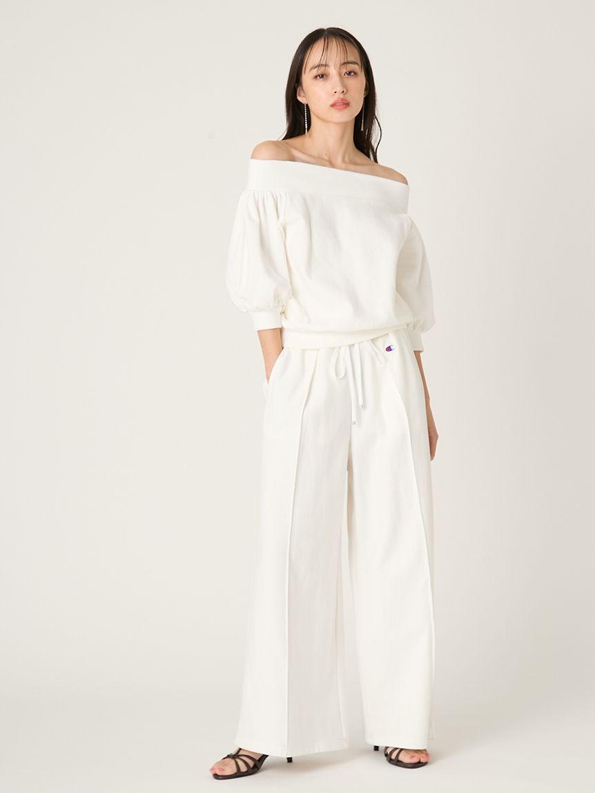 FRAY I.D｜Champion】パフスリーブオフショルスウェット(カットソー