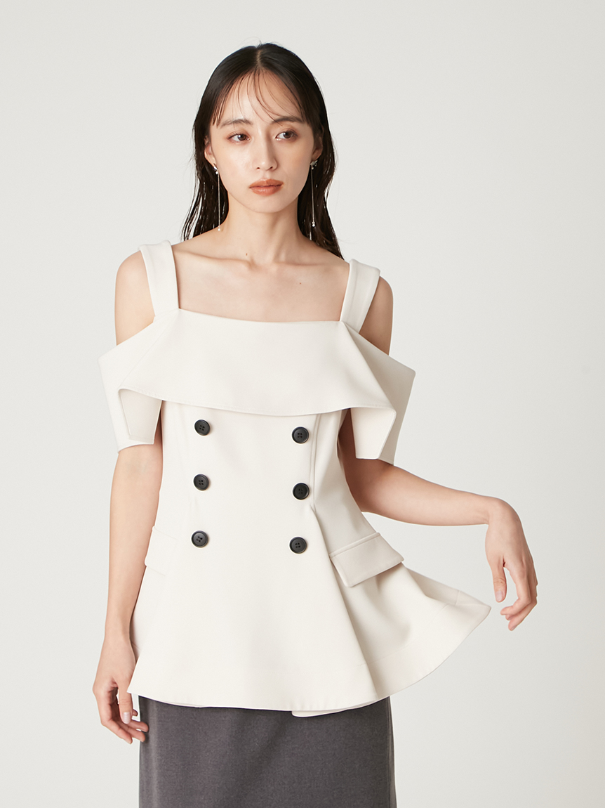 FRAY ID オフショルダー 4WAYパフスリーブペプラムドット未使用今期 オフショルペプラムトップス（カットソー/Tシャツ）｜FRAY I.D