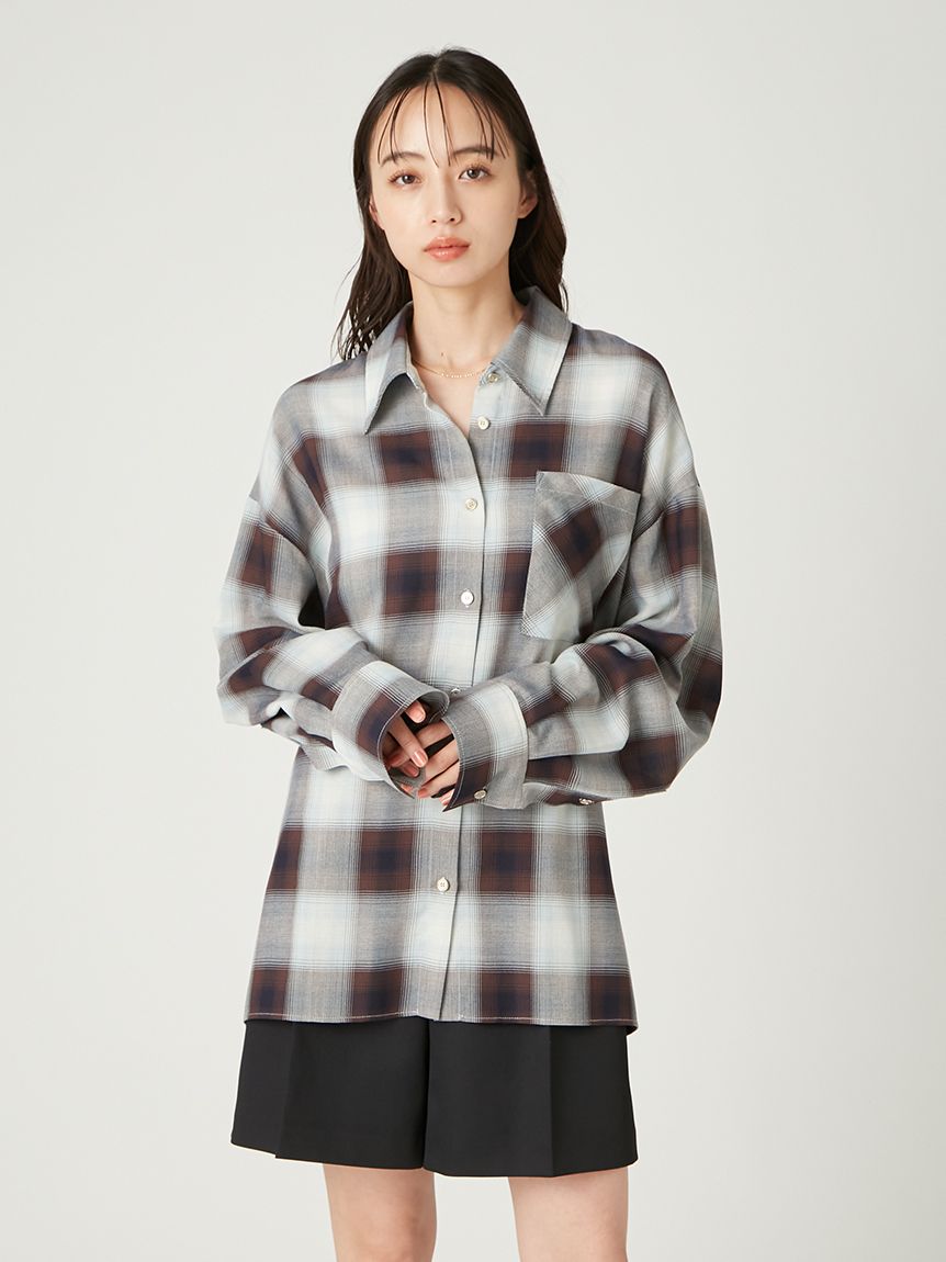 ブラウス シャツ オンブレチェック２ＷＡＹシャツ レディース VIS ブラウス シャツ オンブレチェックオーバーシャツ