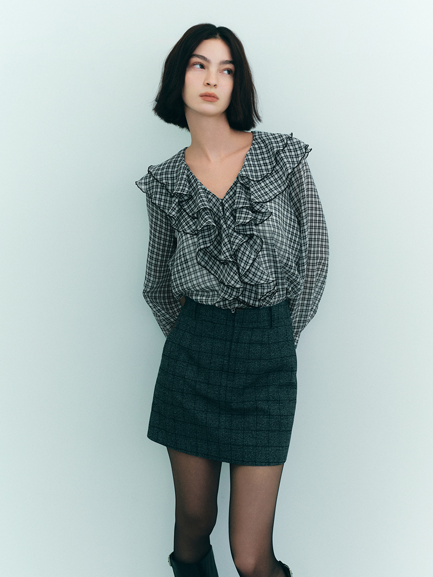 シフォンラッフルカフスデザインブラウス(ブラウス)｜トップス