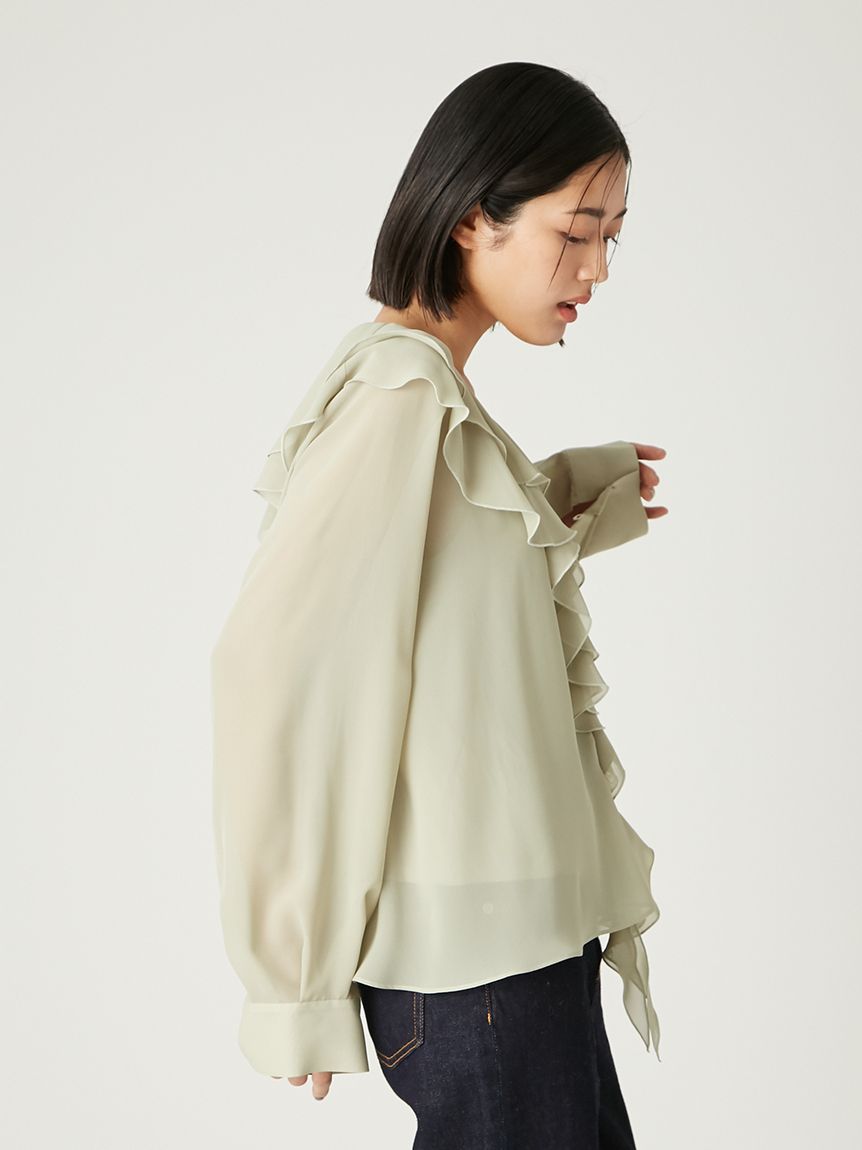 シフォンラッフルカフスデザインブラウス(ブラウス)｜トップス