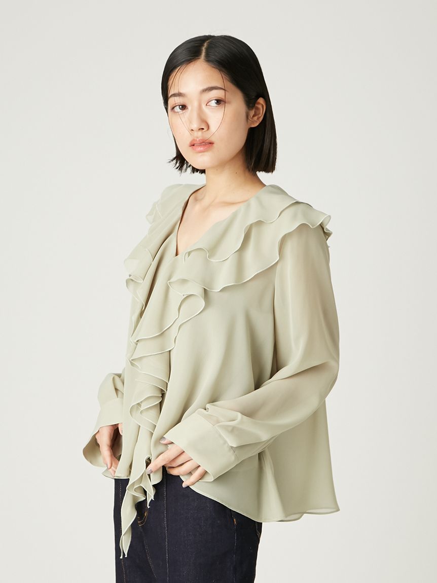 Luuu ハンドメイド repoブラウス シフォンラッフルカフスデザインブラウス(ブラウス)｜トップス