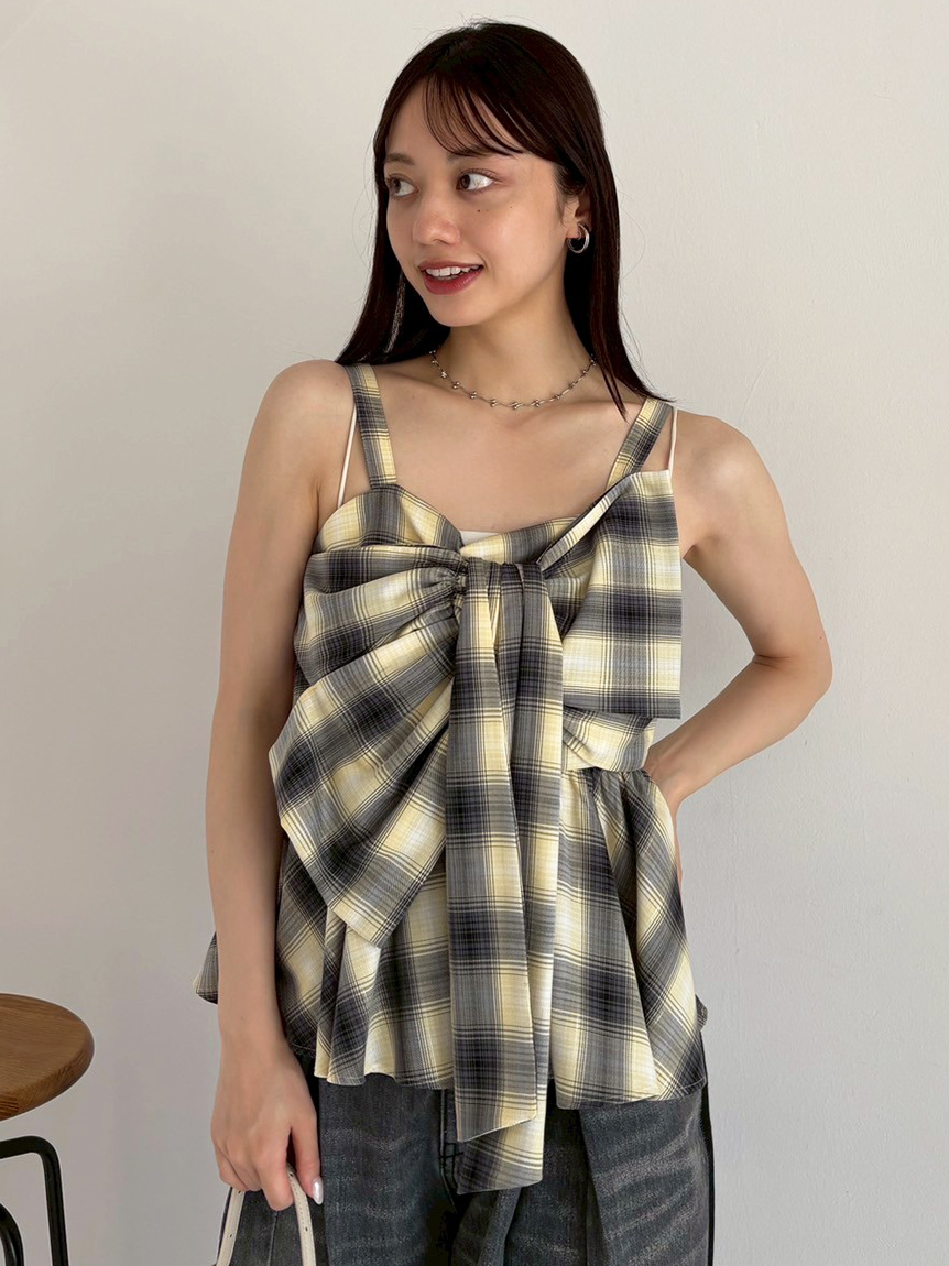 [美品] FRAY I.D ペプラムリボントップス ノースリーブ  チェック FRAY I.D - 【希望価格お聞きします！】ペプラムリボントップス