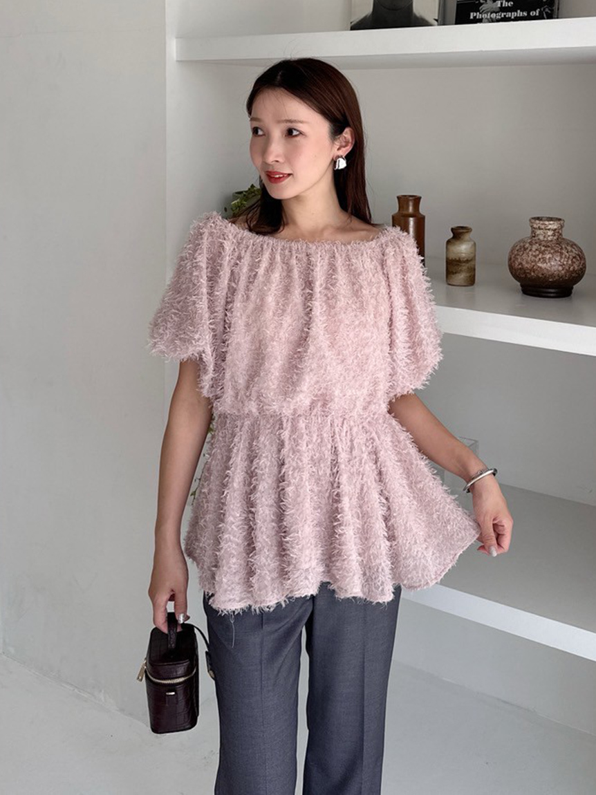 ONLINE限定フリンジラメジャガード2wayオフショルブラウス/ウォッシャブル ONLINE限定】フリンジラメジャガード2wayオフショルブラウス