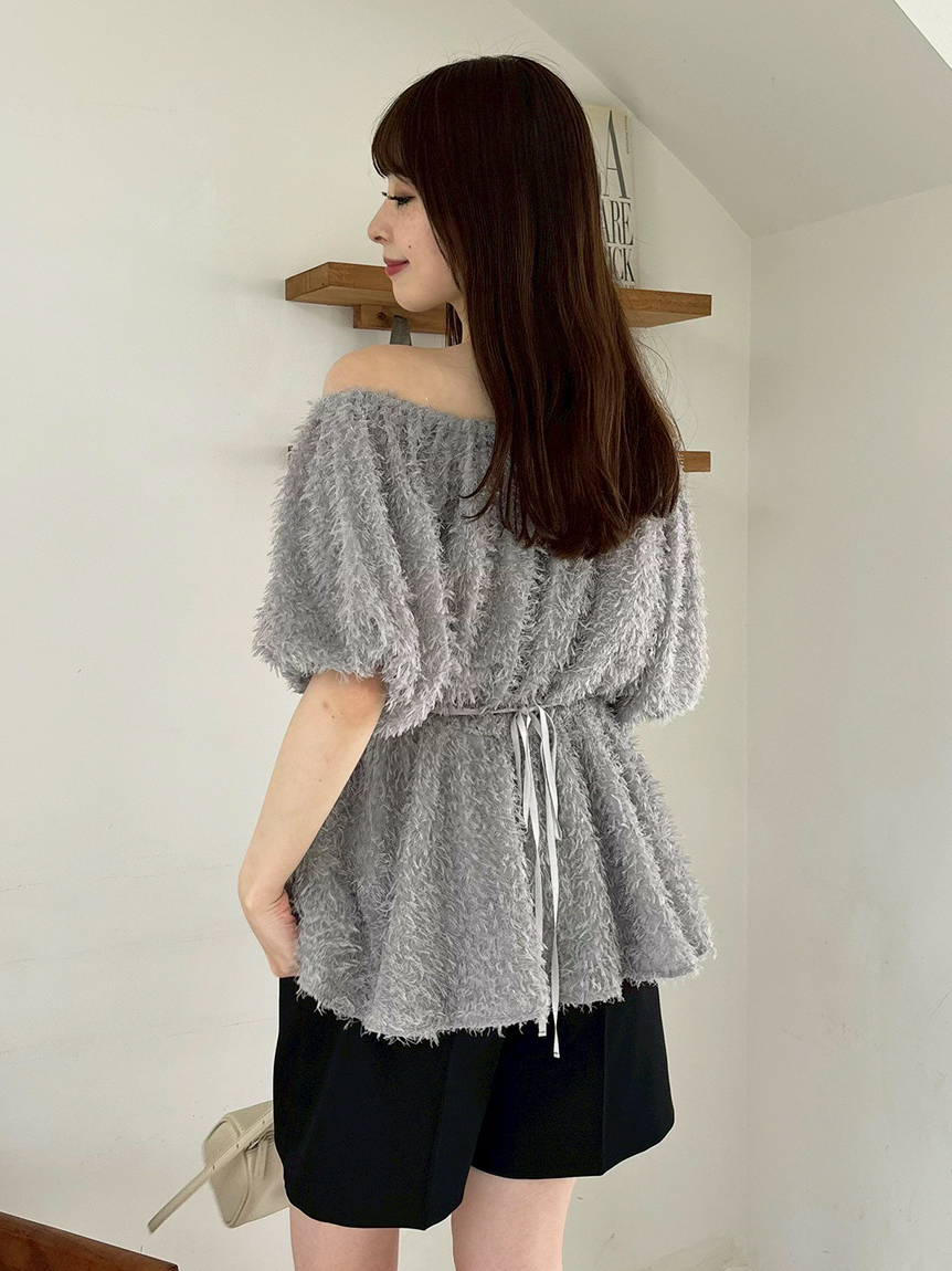 ONLINE限定】フリンジラメジャガード2wayオフショルブラウス