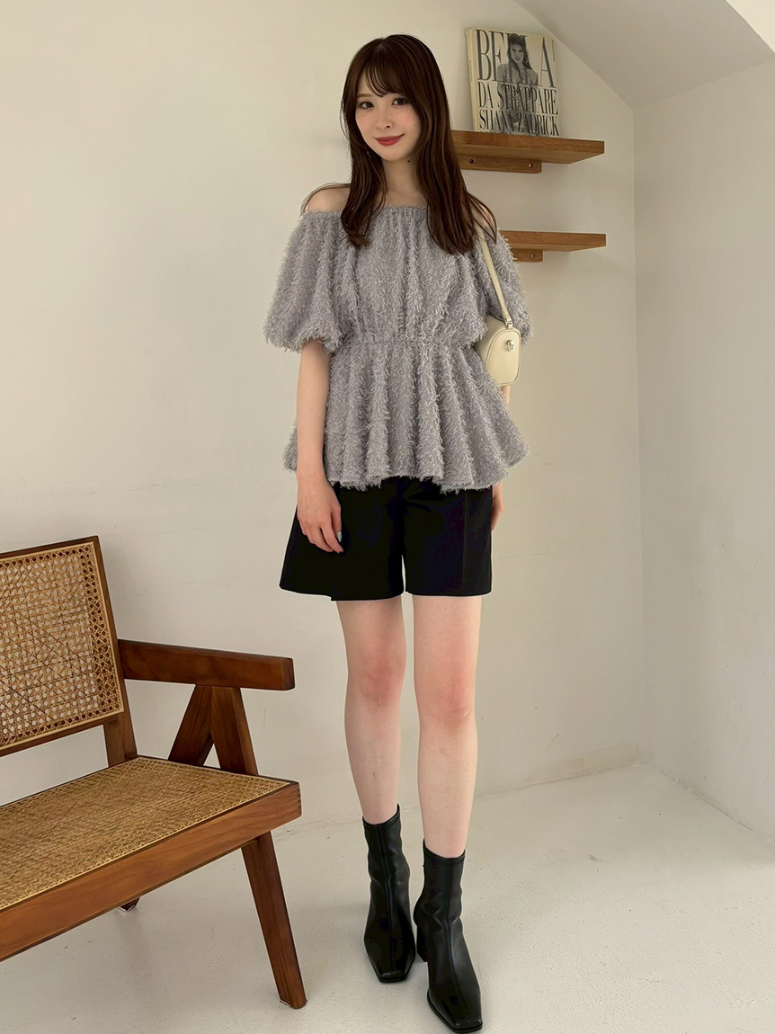 ONLINE限定】フリンジラメジャガード2wayオフショルブラウス