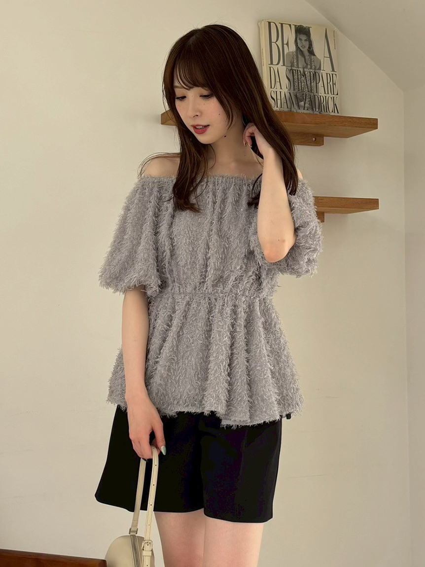 ONLINE限定】フリンジラメジャガード2wayオフショルブラウス