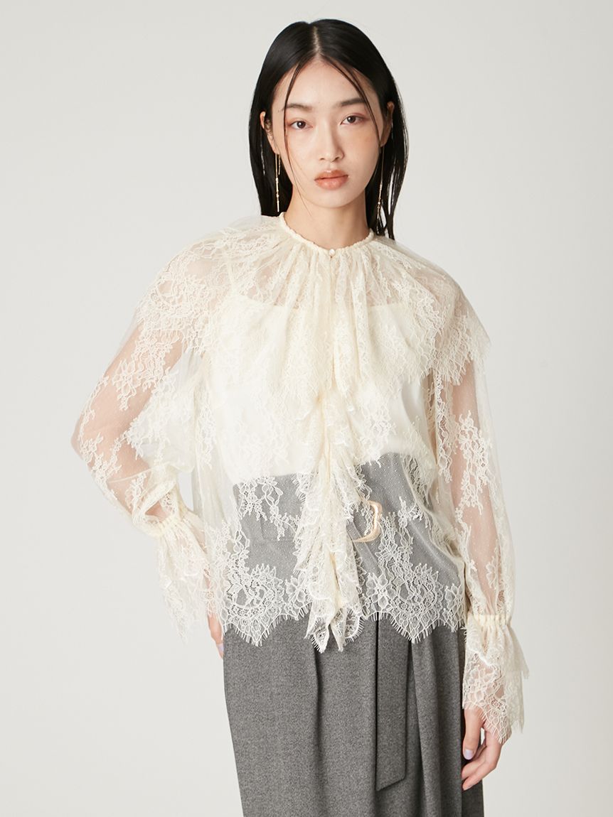 ラッフルカラーレイヤードレースブラウス(ブラウス)｜トップス｜FRAY