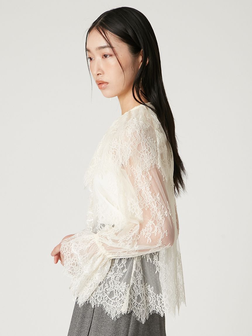 ラッフルカラーレイヤードレースブラウス(ブラウス)｜トップス