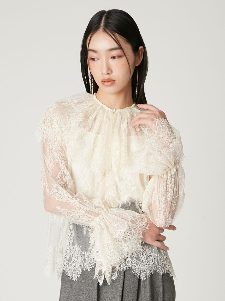 ラッフルカラーレイヤードレースブラウス(ブラウス)｜トップス｜FRAY