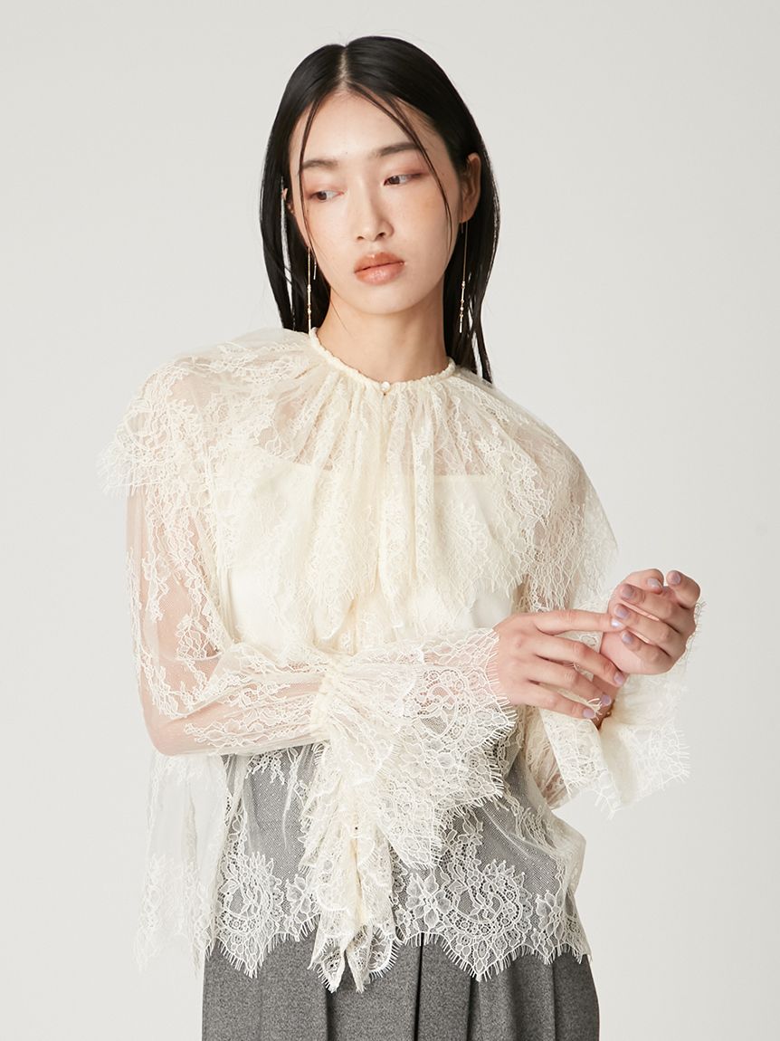 ラッフルレースブラウス Curensology(カレンソロジー)｜ラッフルレースブラウス/ホワイト の