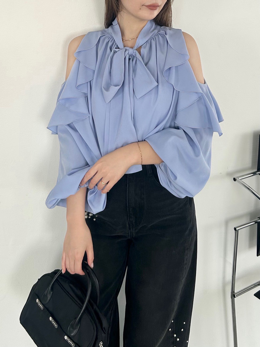 限定カラー】2wayショルダーフリルボウタイブラウス(ブラウス