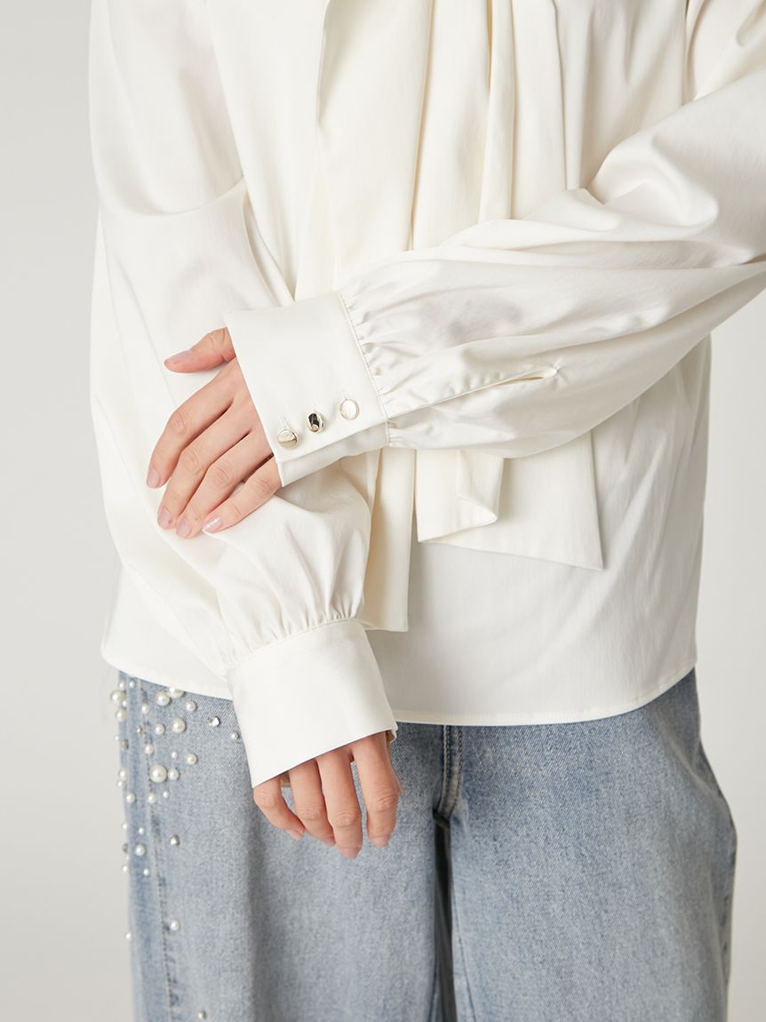 フォクシー ボウタイブラウス タック アイボリー とろみ素材 22年モデル フォクシー ボウタイブラウス タック アイボリー とろみ素材 22年モデル