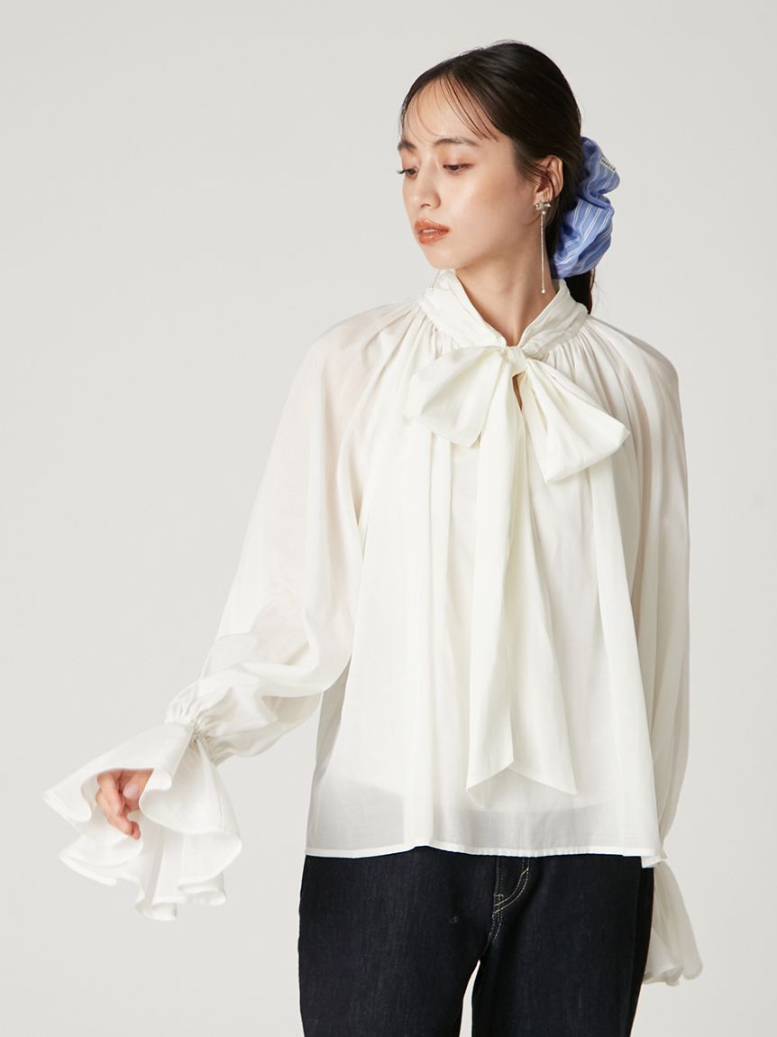 【即発送】Theory セオリー ボウタイ ブラウス とろみ シアー 日本製 2wayシアーボウタイブラウス／ウォッシャブル(ブラウス)｜トップス