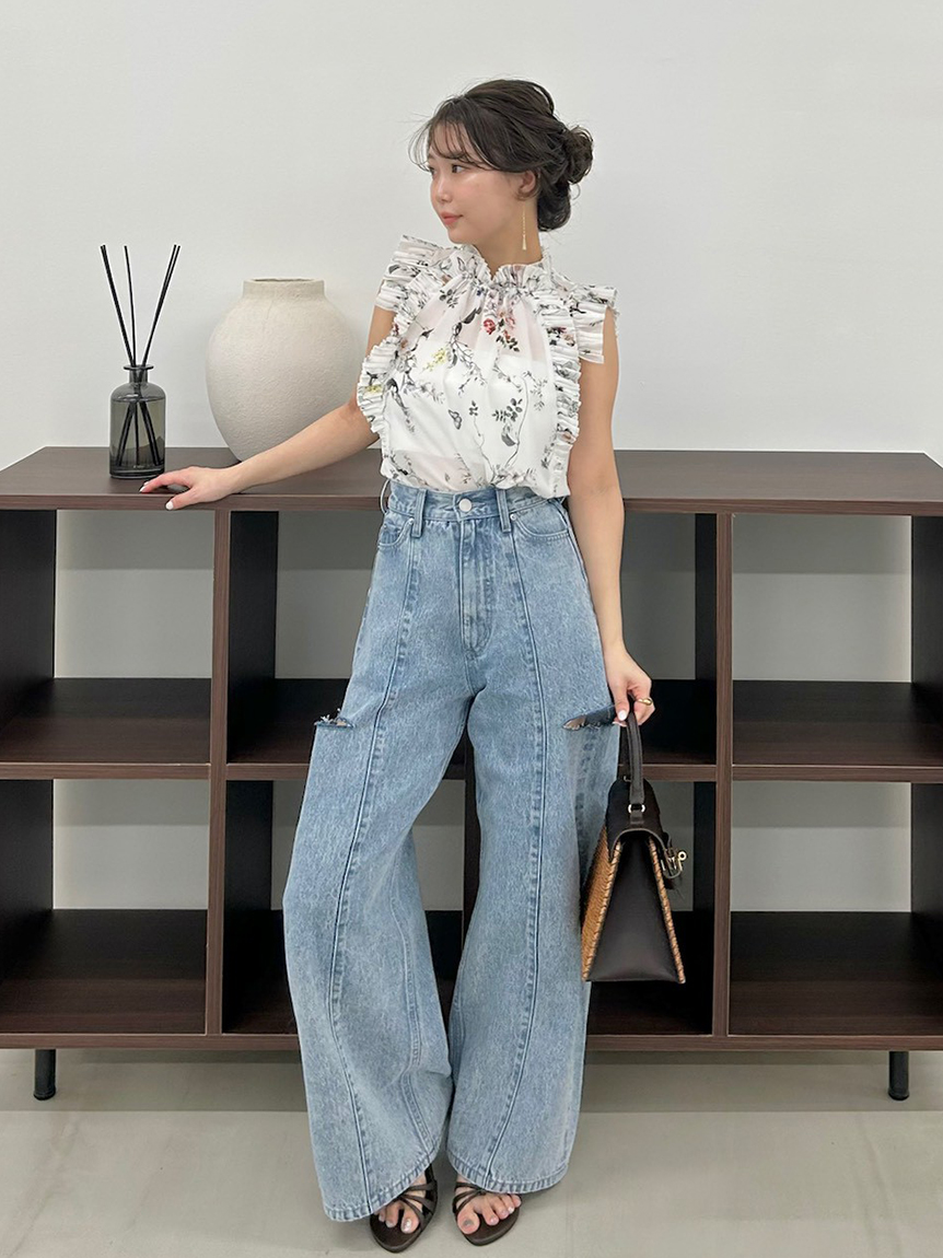 フラワープリントギャザーフリルブラウス(ブラウス)｜トップス｜FRAY