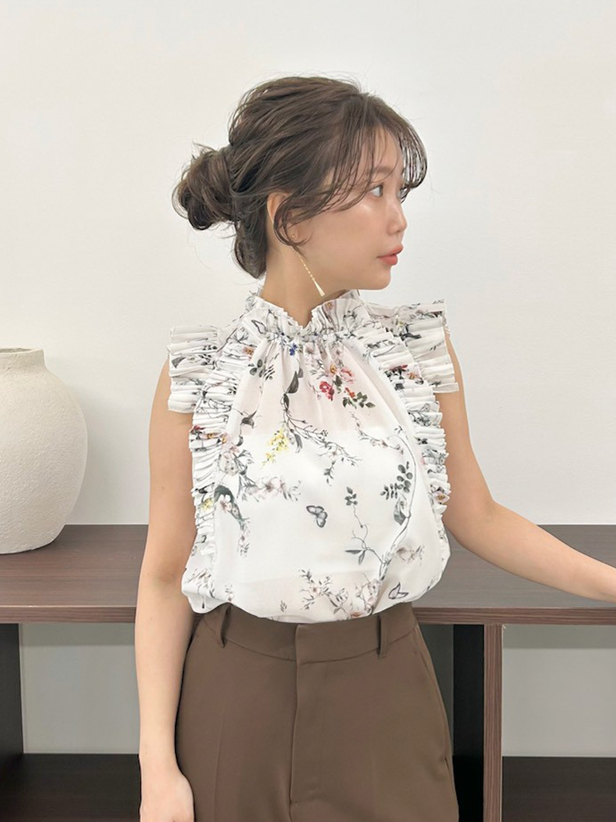 フラワープリントギャザーフリルブラウス(ブラウス)｜トップス｜FRAY