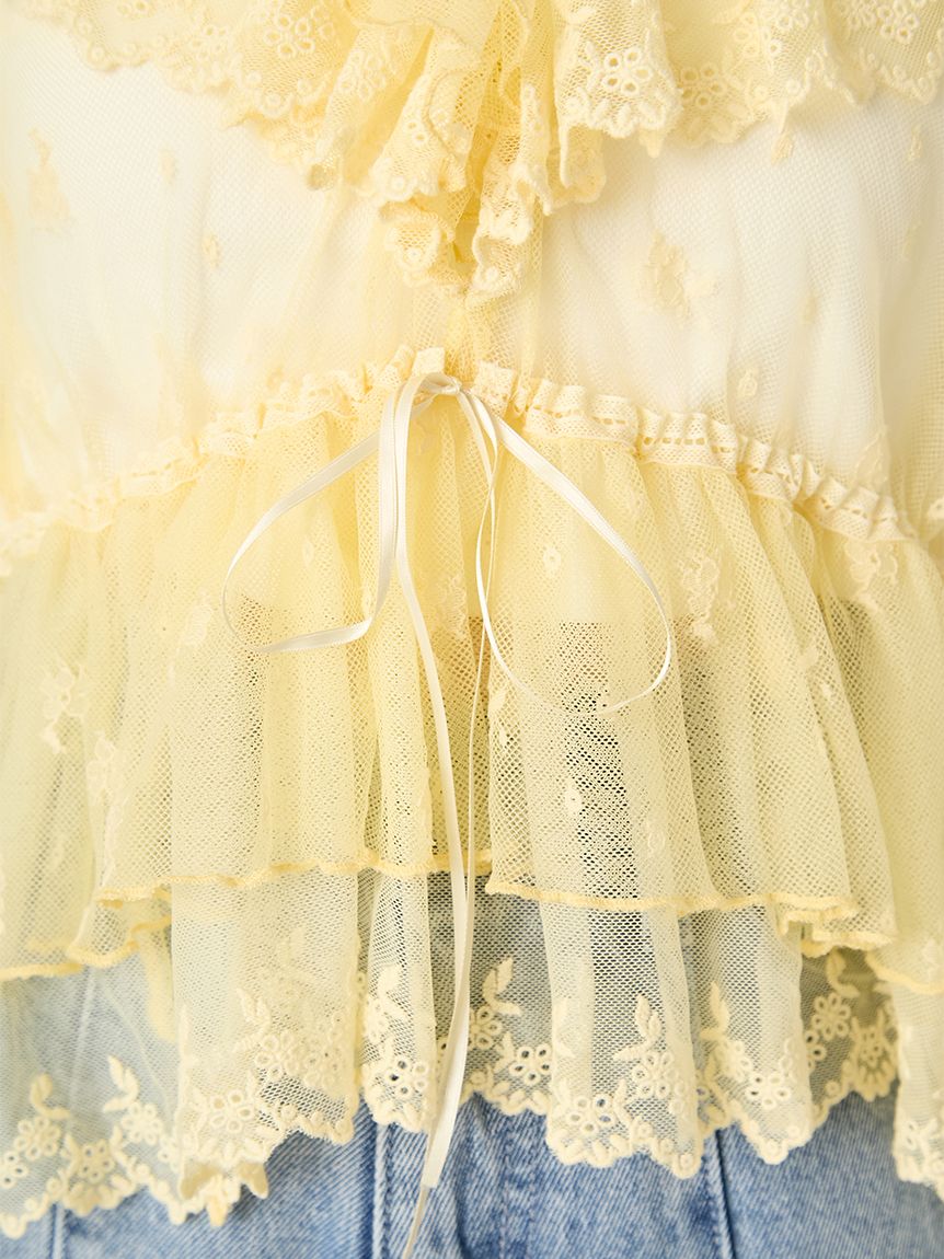 ラッフルデザインチュールエンブロイダリーブラウス(ブラウス