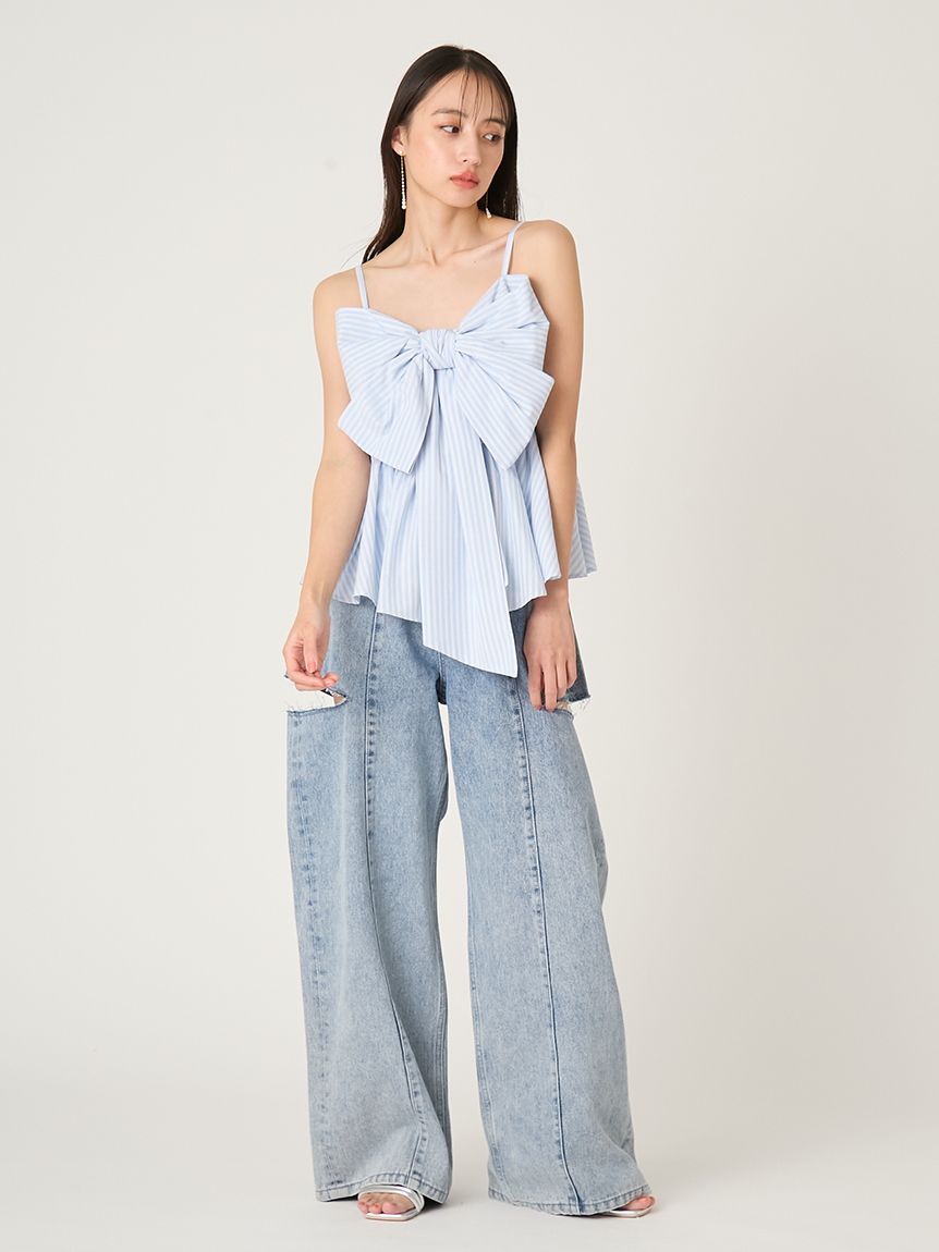 FRAY I.D リボン付きキャミソール ライトブルー FRAY I.D リボン付き